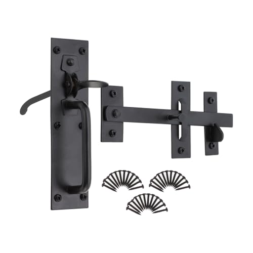 Infinity Decor Juego de pestillos para puerta de pulgar Suffolk de hierro epoxi resistente, ideal para puertas de jardín, garaje y cobertizos de madera