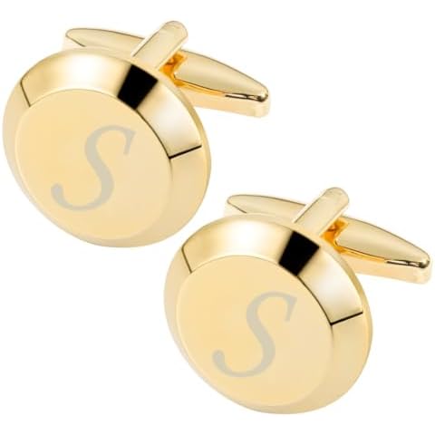 GWD Cufflinks for Men Stainless Steel Golden Initial Cuff Links Alphabet Letter A-Z Groom Father Gift (Gold S) Cover
