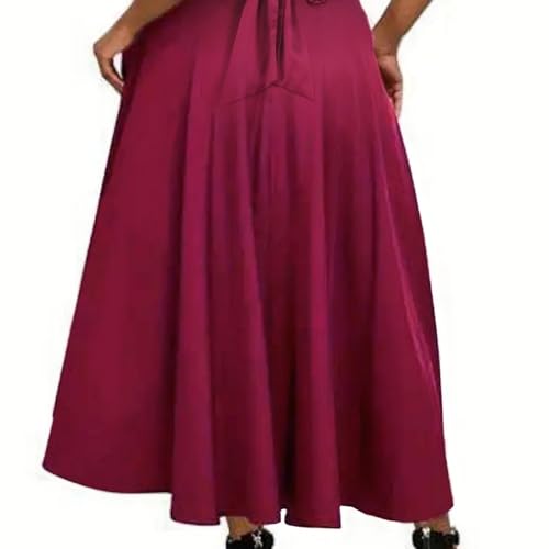 Women's A Line Skirts New Solid Color High Elastic Waist Long with Bow 2025 Ladies Dresses for Women2