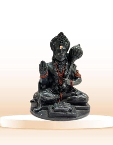 Image of Yadava Lord Hanuman Ji Idol for Home Temple & Car Dashboard | Bajrangbali Murti Reading Ramayana | Spiritual God Statue for Protection, Strength & Devotion (Black)