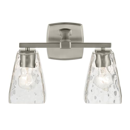Image of Kichler Marant 2-Light Bathroom Vanity Light Fixture with Clear Water Glass in Brushed Nickel, Modern Wall Mount Light for Bathroom Over Mirror (14.25 in x 9.5 in), 55215NIWTR
