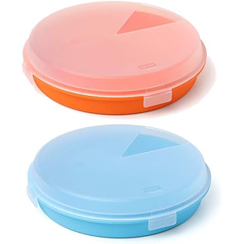 MACOSA TA1165109 Kuchenbox 2er Set Kunststoff Ø26 cm/Innen 24,5 cm Kuchen-Behälter Tortilla-Aufbewahrung Kuchencontainer flach rund Kuchenbutler Cover