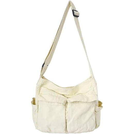 YXQSED Bolso bandolera de lona para mujer, bolso grande de mensajero, bolso de hombro de viaje, multibolsillo Beige