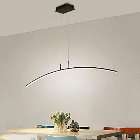 LED Oblong Black dimmable Pendant Light Aluminum Acrylic 120cm Long Hanging lamp Dining Table bar Counter Office lamp Restaurant Height Adjustable Dining Room Ceiling Light with Remote Control 24W Cover