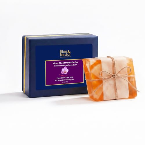 Image of Blue Nectar Ghee Soap with Saffron & Oudh | Ayurvedic Body Soap Bar for Smoother Skin | Natural Glutathione, Kojic Acid & Glycerine | Sulphate & Paraben Free (150 g)