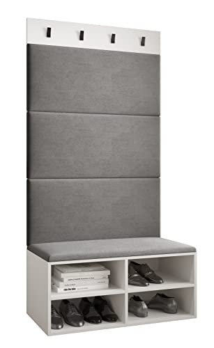 MEBLE KRYSPOL Garderobe MIRO Set 2 mit gepolsterten Paneelen Modern Design (Manila 16 (Grau), Weiß Matt)