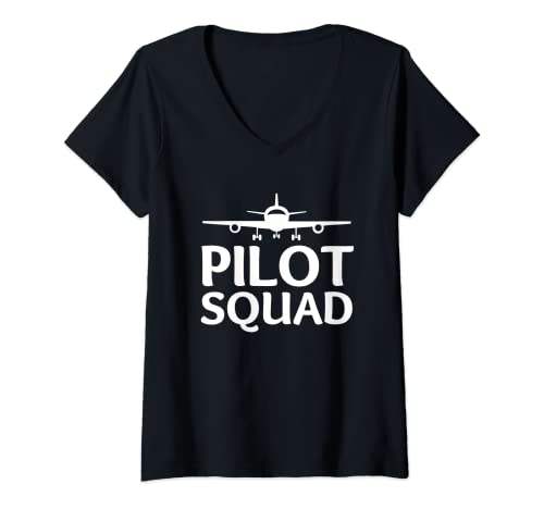 Mujer Avión Aviación Piloto Volando Aerolínea Y Co-Piloto Camiseta Cuello V