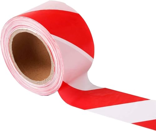 MARKQ Hazard Warning Tape, 3" x 100 yards Red and White Non-Adhesive Barrier Tape for Caution Safety Barricade Construction and Danger/Hazardous Areas