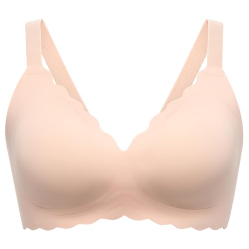 Image of Momcozy Wireless Seamless Bra, Classic Jelly Strip Lift, Soft, Comfortable T-Shirt Bra, Beige, 34B