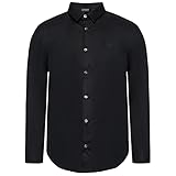 Emporio Armani Herrenhemd, reguläre Größe, 100% Baumwolle, Adler Stickerei, Schwarz , Large