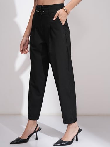 Image of Tokyo Talkies Women's Slim Fit Cropped Trousers | Stretchable Trousers| Mid-Rise