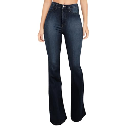 Womens Bell Bottom Jeans Wide Leg Slimming Flare Jeans High Waisted Bootcut Pockets Dress Pants Tummy Control