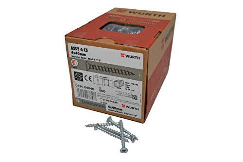 Würth Assy 4 CS RW 20 Lot de 500 vis pour aggloméré 4 x 40 mm en acier galvanisé, filetage complet, tête fraisée Cover