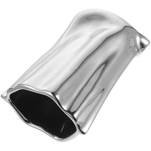 QUMIIRITY Small Silver Ceramic Vase for Flower Arrangement, 17cm Wrinkled