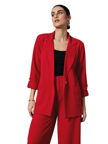 Image of Sassafras worklyf Women's Blazer Regular Fit Full Sleeves Longline Front Open Show Pocket - Casual Workwear Blazers