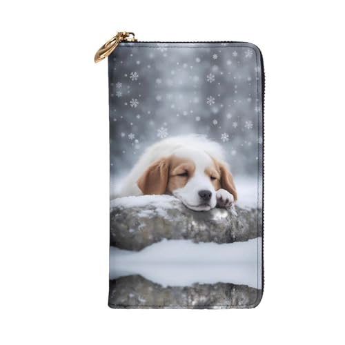 Leather Wallet 7.48 x 4.13 in - Stylish and Durable Wallet for Women with Multiple Compartments and Zipper Design A Sleeping dog Pattern2