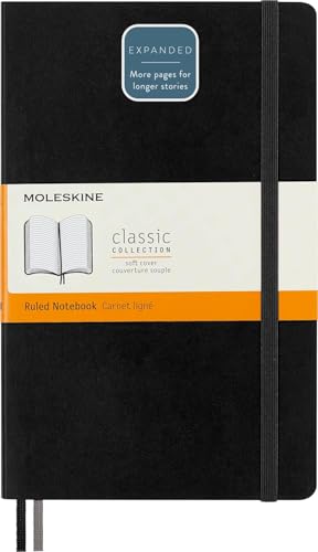 Moleskine Classic Expanded Notebook, Soft Cover, Large (5' x 8.25') Ruled/Lined, Black, 400 Pages