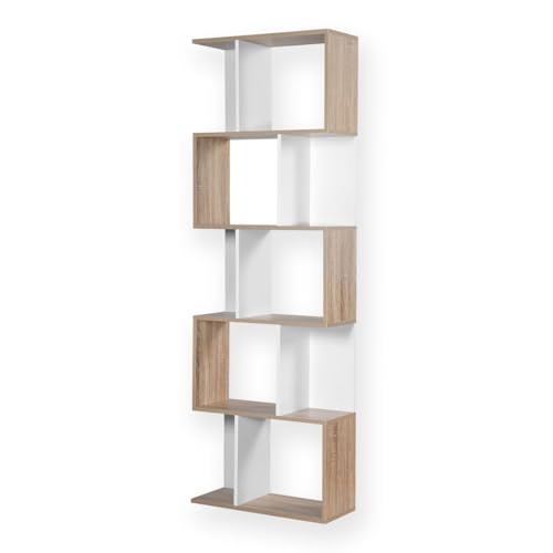 Calicosy - Bibliothèque Multi-Cases de Rangement - Style Tendance Bois et Blanc - Nombreux Rangements - Meuble pour Salon, Chambre, Entrée - L 60 x P 24 x H180 cm