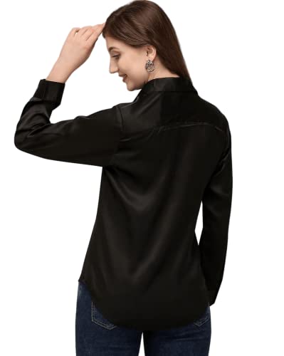 Image of Bowrain Satin Silk Fabric Spread Collar Full Sleeve Top Shirt for Women and Girl