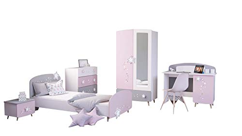 Kinderzimmer Sternschnuppe 5-TLG Set rosa weiß Mädchen Kleiderschrank...