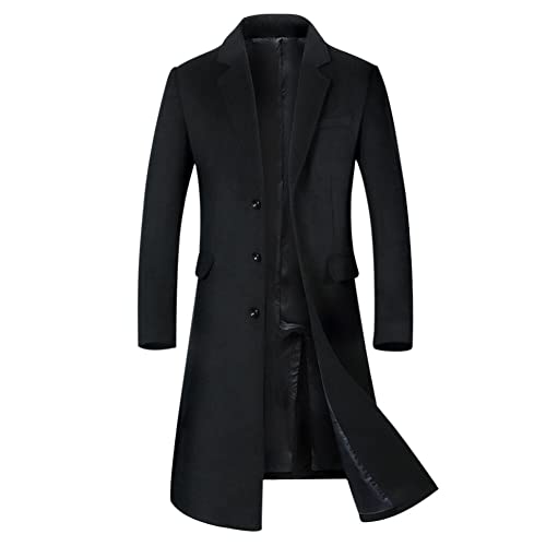 YOUTHUP Mens Winter Coat Slim Fit Wool Overcoat Knee-Length Elegant Trench Coat Business Peacoat