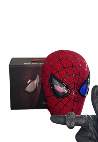 Máscara de superhéroe 1:1 - Ojos ultrarealistas y móviles con efecto de cambio de color y mando a distancia, inspirados en películas épicas, perfecta para disfraces y coleccionables