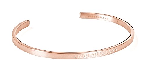 Preisvergleich Produktbild URBANHELDEN - Armreif mit Gravur - Damen Schmuck Inspiration Motivation - Verstellbar, Edelstahl - Armband mit Spruch"Live Laugh Love" Blind - Rosegold