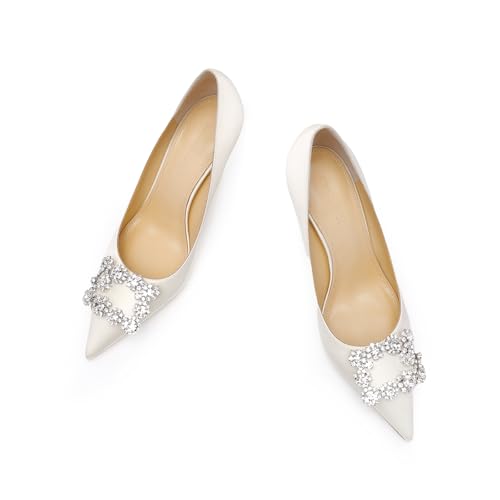 Women's Pumps Wedding Heels for Bride Stiletto Rhinestone Genuine Leather Wedding Shoes for Women