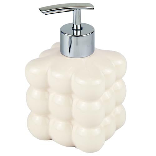 Image of Luxflowing Small Ceramic Hand Soap Dispenser with Pump for Bathroom and Kitchen Sink, Creative Shape, Used to Hold Dish Soap, Shampoo, Conditioner, Lotion and Other Liquids (White)