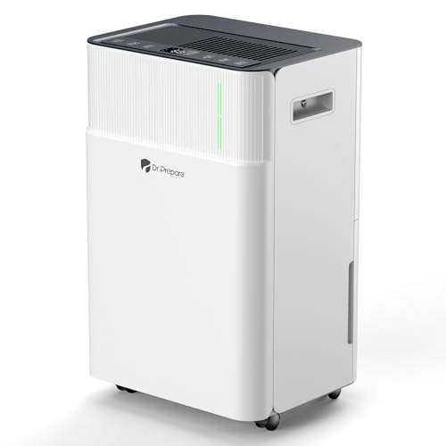 DR.PREPARE Deumidificatore Casa 25L/24H Serbatoio da 4,5L Controllo Intelligente dell'Umidità Silenzioso Timer 24H 3 Modalità con Drenaggio Continuo 40–45 m² per Camera da Letto Cantina Lavanderia