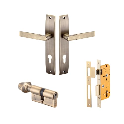 Image of Dorset Zinc Zovi Mortise Lockset - Main Door Lock Handle Set | 10 inch Plate, Key and Knob Cylinder Lock (60mm) | Mortise Lockset Main Door and Bedroom Doors 3 Keys, Antique