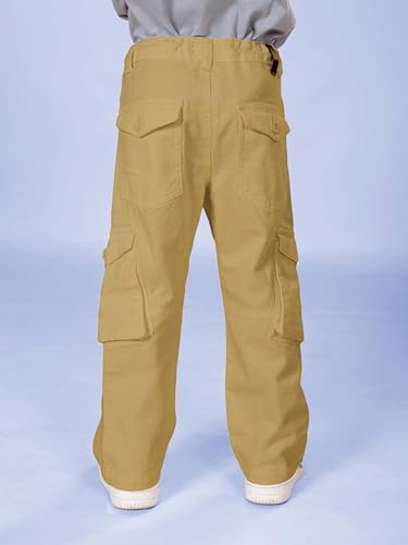 Image of KiddoPanti Boys Cargo Pants | 100% Cotton Twill | Comfortable Regular Fit | Elastic Waistband & Zip Fly | 6 Pocket Lower for Kids | Full-Length Casual Wear