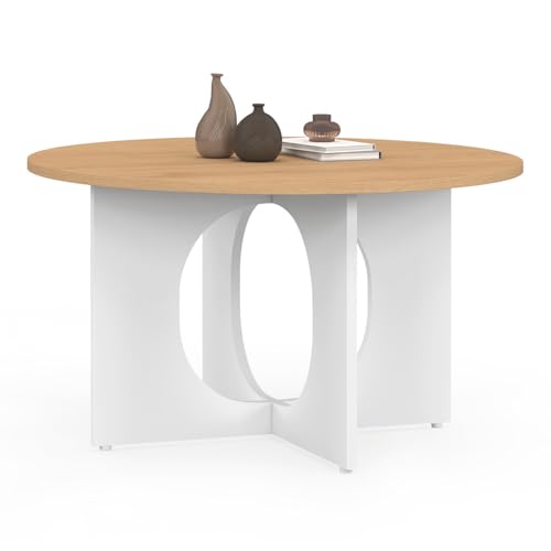 IDMarket - Table Basse Ronde Aloise Pied Arc Bois et Blanc 70 cm