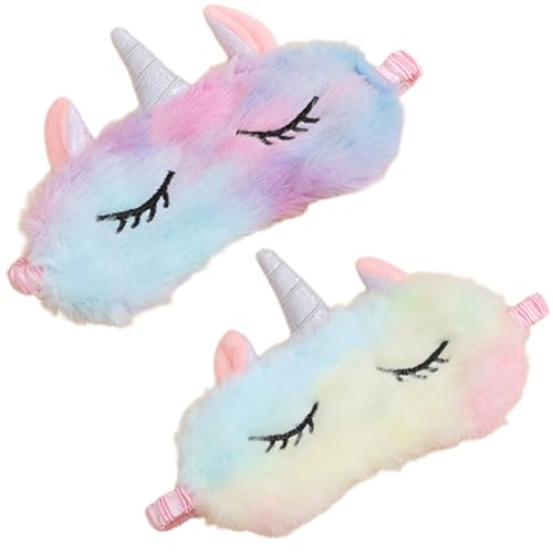 2 peças anti-face para dormir, unicórnio máscara de olhos de pelúcia para dormir suave com os olhos vendados confortável máscara de pele sintética peluda dormir capa de cetim para sesta noturna