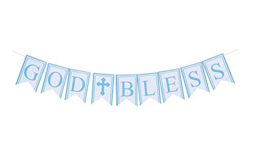 Swanky Party Box | Blue God Bless Baptism Christening First Holy Communion Banner