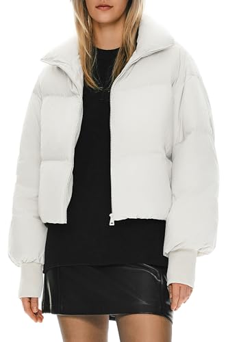 Orolay Chaqueta Acolchada de Invierno para Mujer Cuello Alto Burbuja Silueta de Gran TamañoAbrigo Corto de Plumón Blanco S