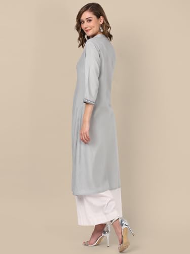 Image of rangita Women's Rayon Relaxed Fit A Line Calf Length Embroide A-Line Kurti | Kurta