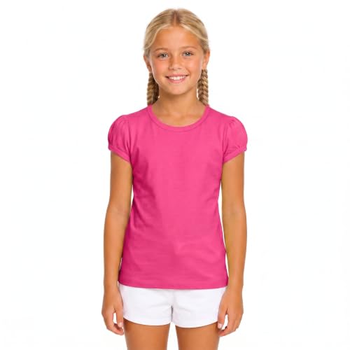 Image of Lilax Girls Short Puff Sleeve Cotton T-Shirt, Toddler & Little Girls Top | 95% Cotton Puff Sleeve Tee; Crewneck, Short Sleeve; Toddler & Girls Sizes 2T-12; for School, Play & Everyday; Machine Wash