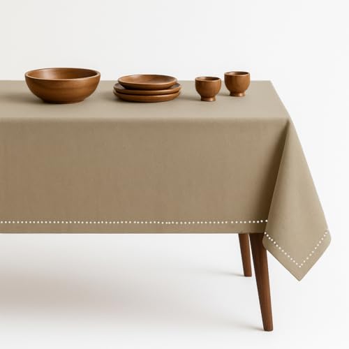HEIRLOOM COMFORT Beige Tablecloth, 100% Cotton Table Cover 60x84 Inch, Fits 6-8 Seats, Soft,...