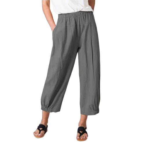 Women's Capri Pants with Pockets Casual Elastic High Waist Wide Leg Trousers Summer Beach Pants S-4XL