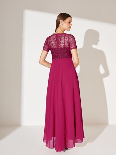 Image of Miss Chase Women's Round Neck Half Sleeve Lace Overlaid Maxi Dress (MCAW25D85-97-23-03, Pink, S)