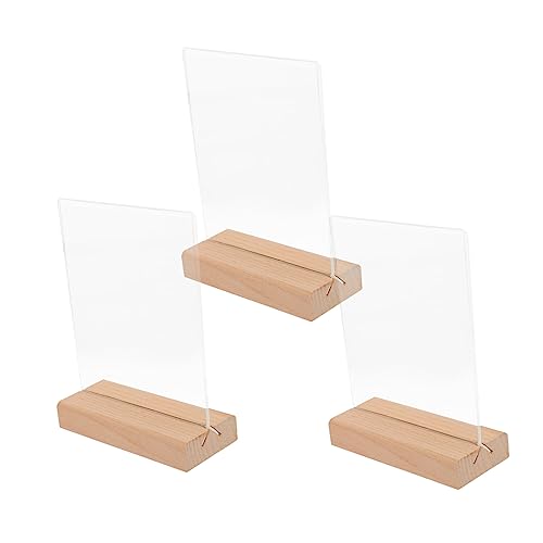 HOLIDYOYO 3pcs Display Board Message Clip Holder Desktop Name Holder Table Menu Holder Table Menu Display Holder Menu Clip Table Display Stand Display Shelf Wooden Base Display Rack Acrylic