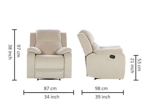 Image of Urban living - Joseph Single Seater Fabric Manual Recliner | 1 Seater Sofa | Single Sofa Recliner | 1 Seater Chair Sofa | 1 Year Warranty | Beige