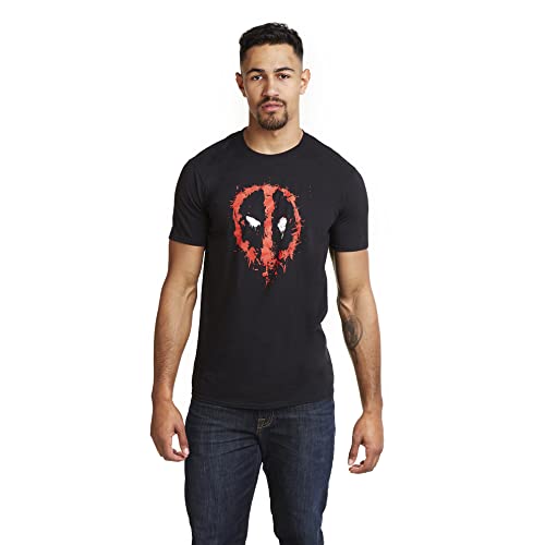 Marvel Logotipo de Deadpool Paint Camiseta, Negro, XL para Hombre