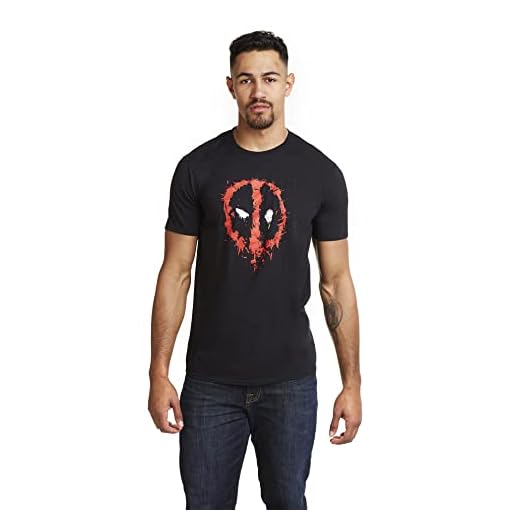 Marvel Deadpool Paint Logo Camiseta, Negro, L para Hombre