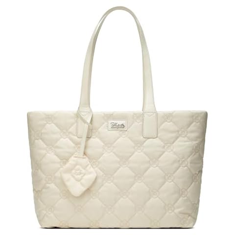 Puffer Tote Bag Women Purse: Lightweight Quilted Shoulder Bag with Zipper - Large Waterproof Handbag for Work (Beige) Cover
