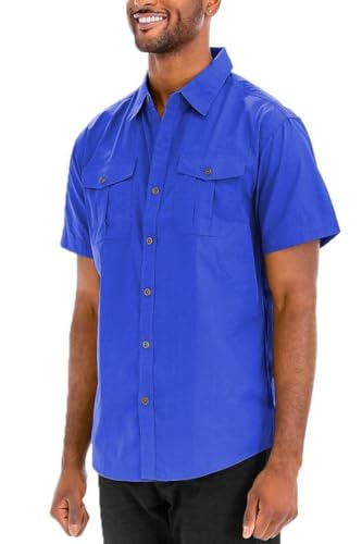 Men's Shirts - Mens Royal Blue Two Pocket Button Down Shirt2