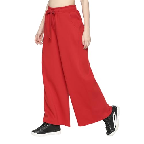 Image of Being Human Red Wide Leg Fit Women's Track Pants Clothing