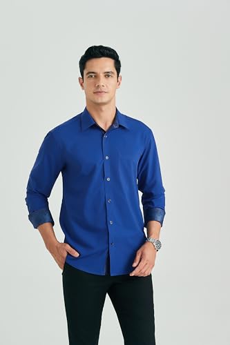 Image of HISDERN Mens Dress Shirts Long Sleeve Button Down Casual Shirts for Men Inner Contrast Formal Business Tuxedo Wedding Shirt