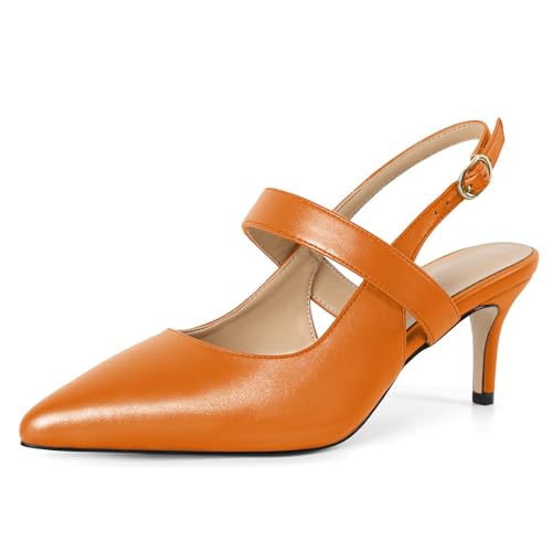 SAMMITOP Womens Slingback Kitten Heels Closed Pointed Toe Ankle Strap Pumps Elegant Casual Wedding Office Dressy Shoes 2.5 Inch